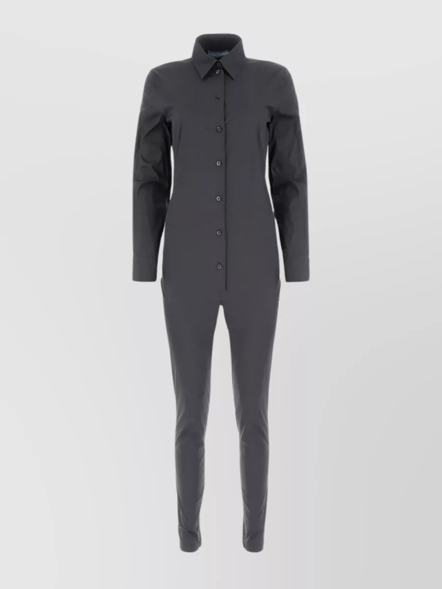 Shop Prada Streamlined Stretch Poplin Jumpsuit In Black