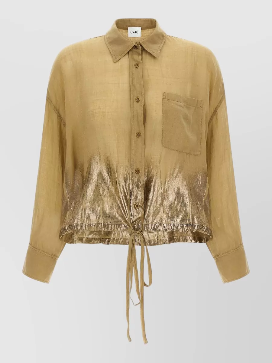 Nude Linen blend cropped long-sleeve shirt
