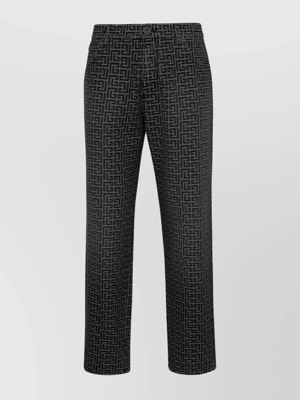 Shop Balmain Cotton Jeans With Belt Loops And Geometric Pattern