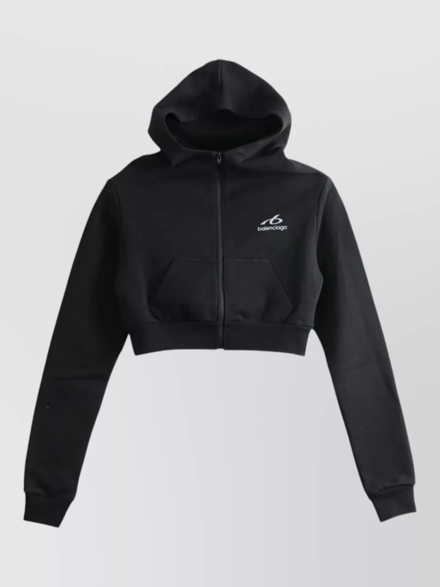Balenciaga cotton logo print cropped hooded sweatshirt