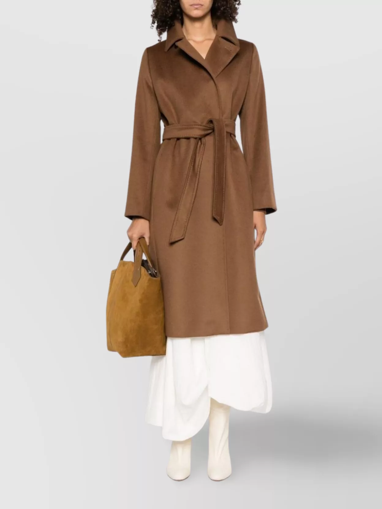 Max Mara Collar Coat With Belted Waist And Pockets In Brown