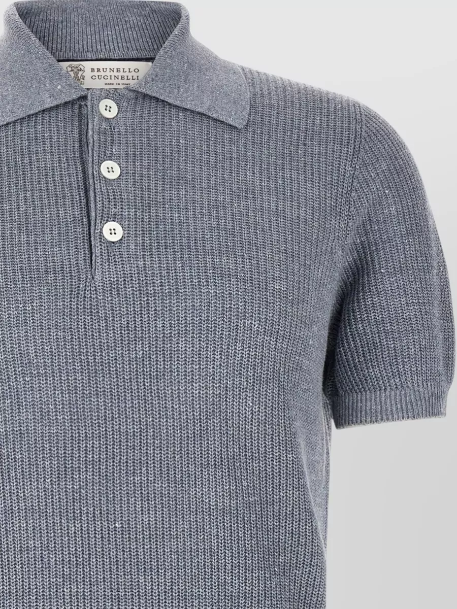 Brunello Cucinelli Half-Ribbed Polo Shirt
