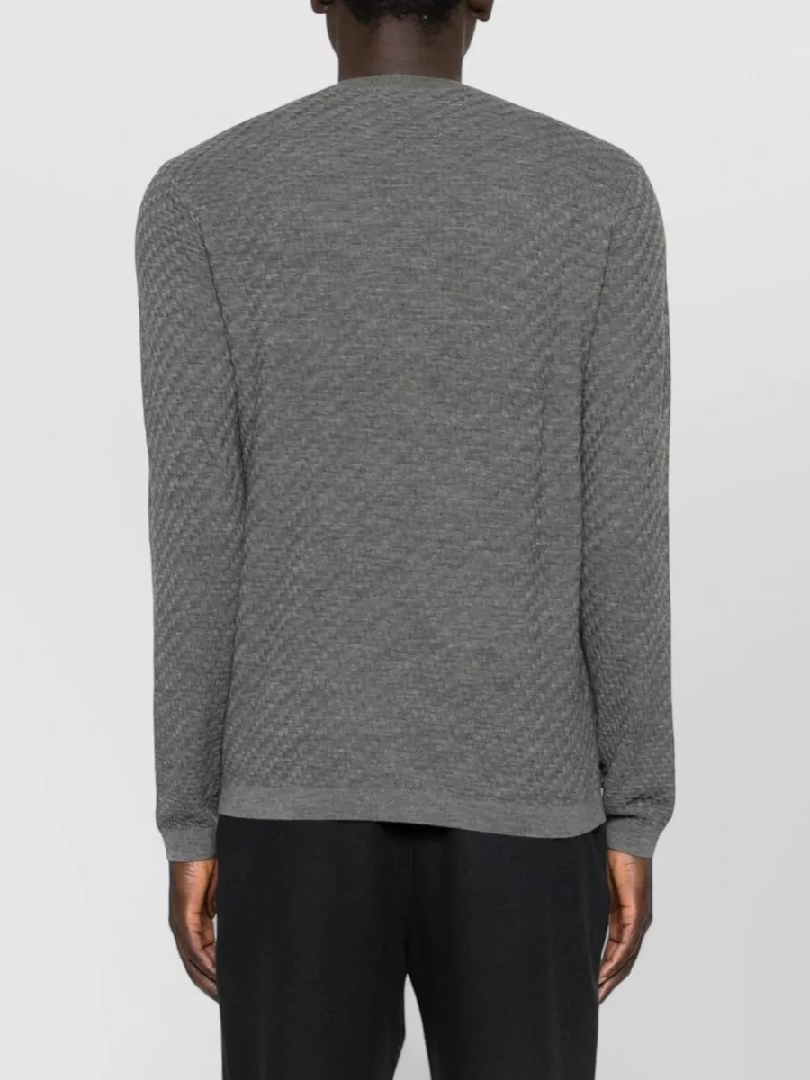 Emporio Armani Virgin Wool Textured Knit Crewneck Sweater