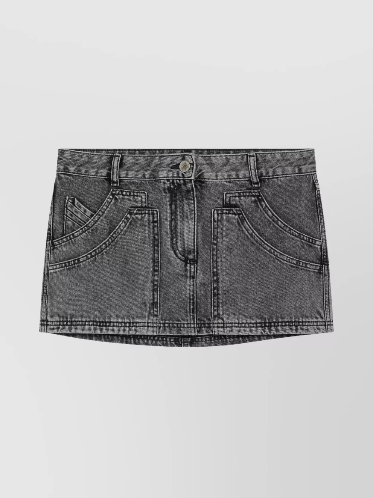 Attico Denim Mini Skirt Pockets Loops In Gray