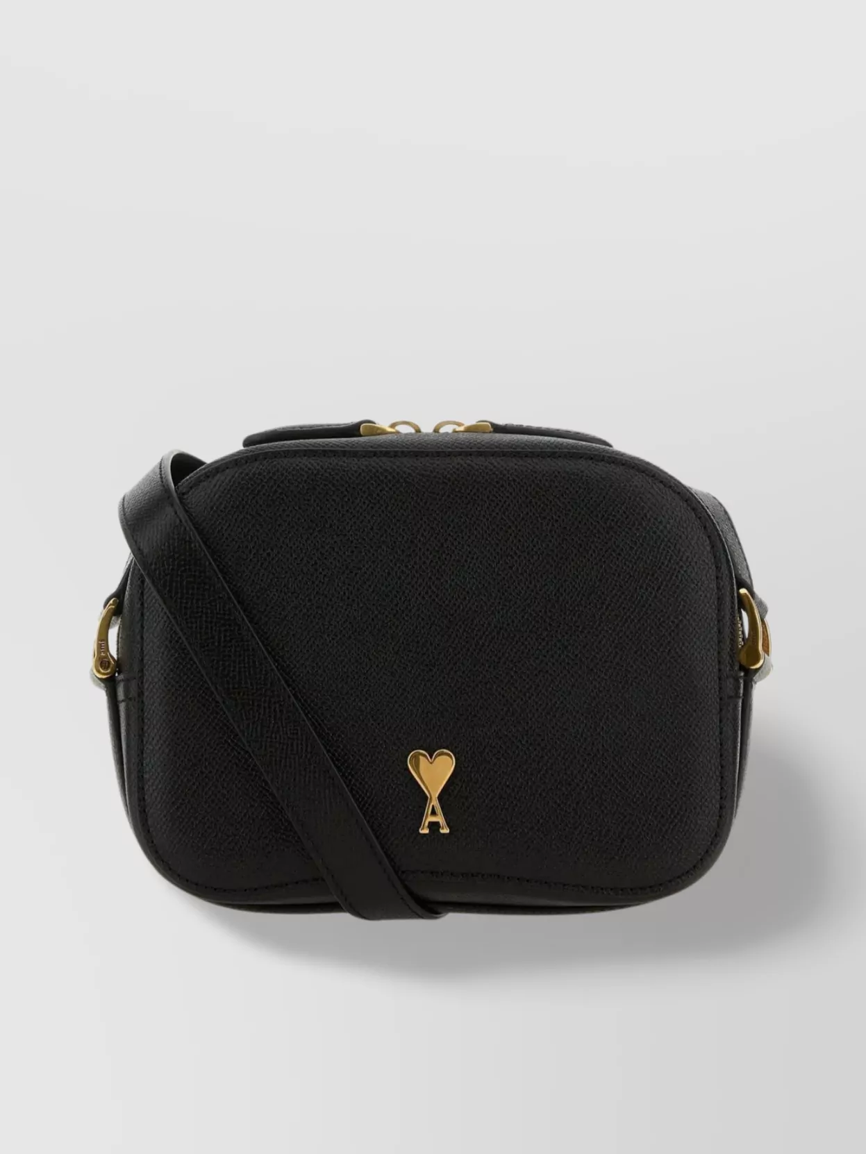 Shop Ami Alexandre Mattiussi Compact Leather Crossbody Bag In Black