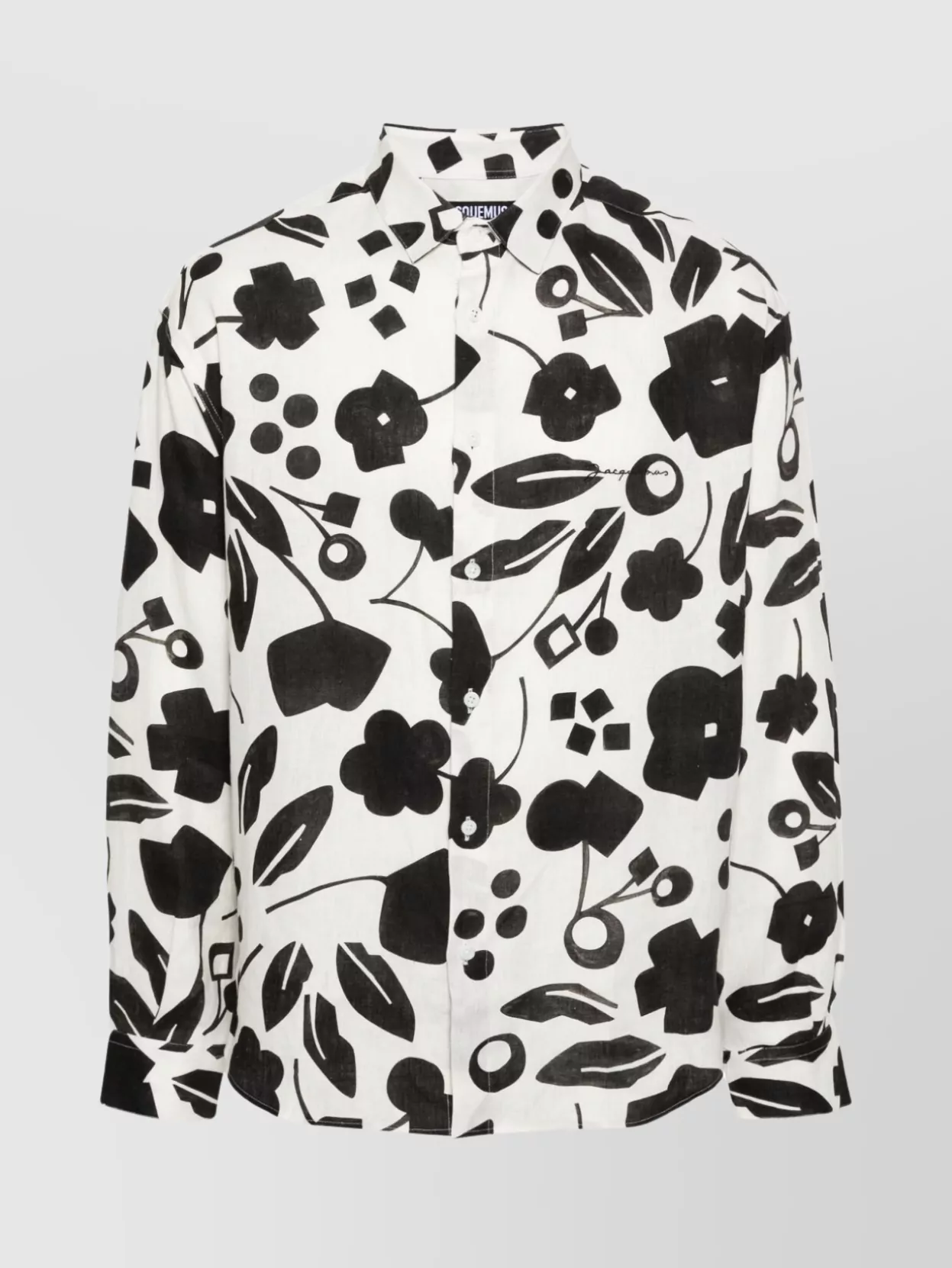 Shop Jacquemus Graphic Print Linen Shirt With Curved Hem