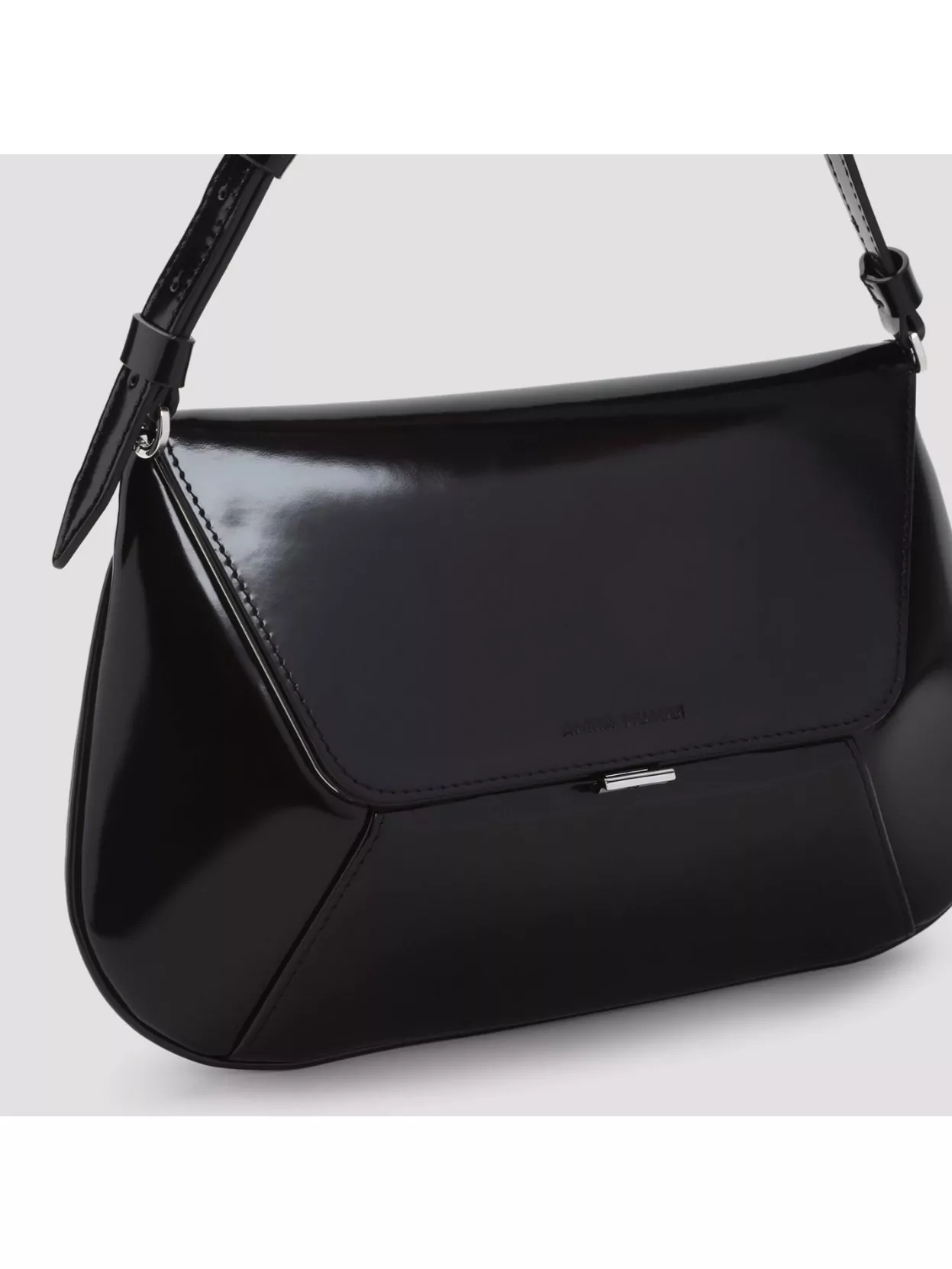 Amina Muaddi Leather Handbag With Curved Base And Reptile Motif Embossing In Black