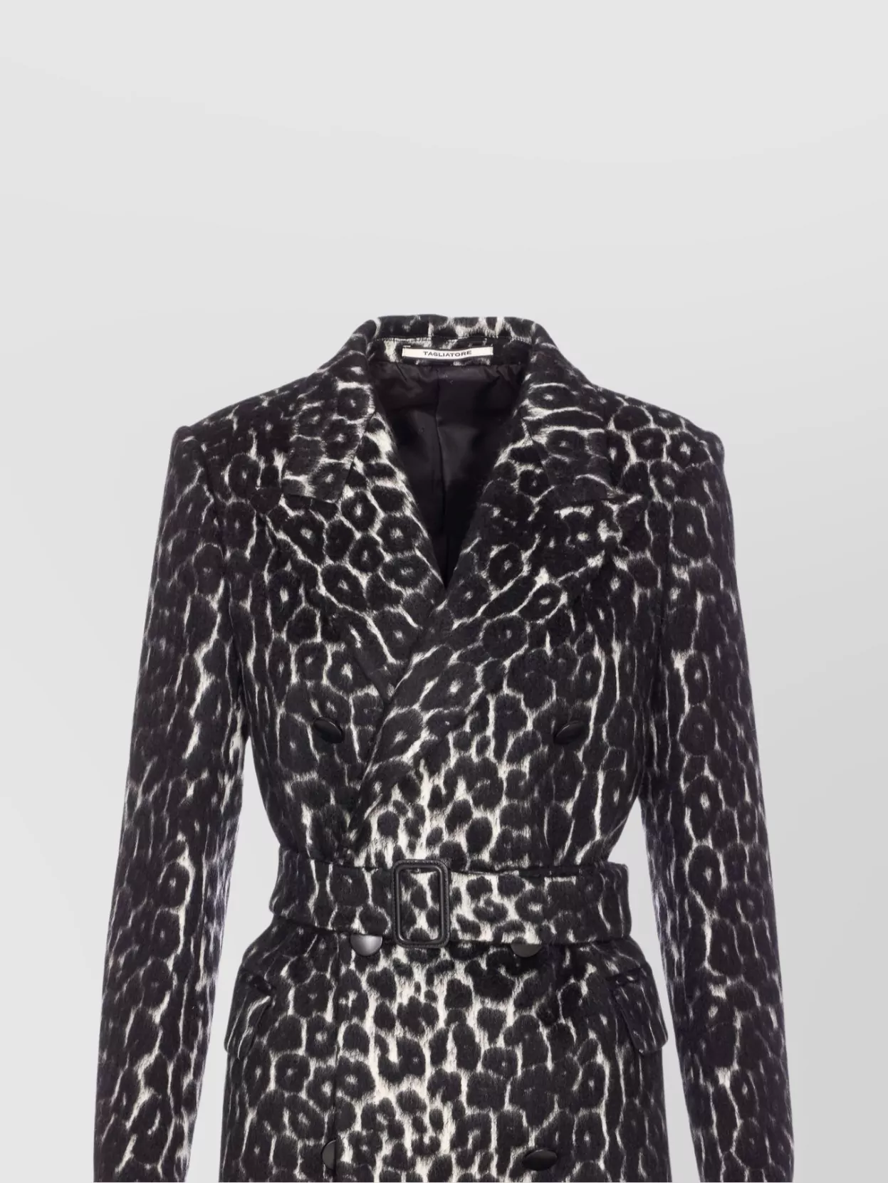 Tagliatore Long Leopard Print Coat With Belted Waist