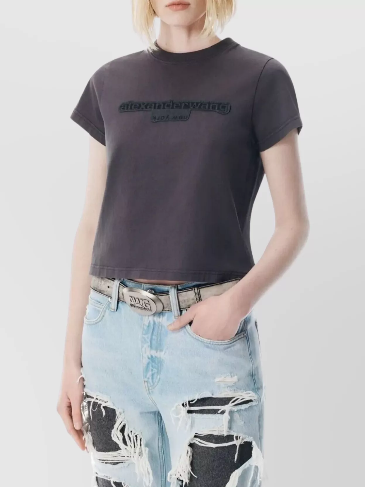 Alexander Wang Reverse Embroidery Logo Washed Jersey T-shirt Clothing In Gray