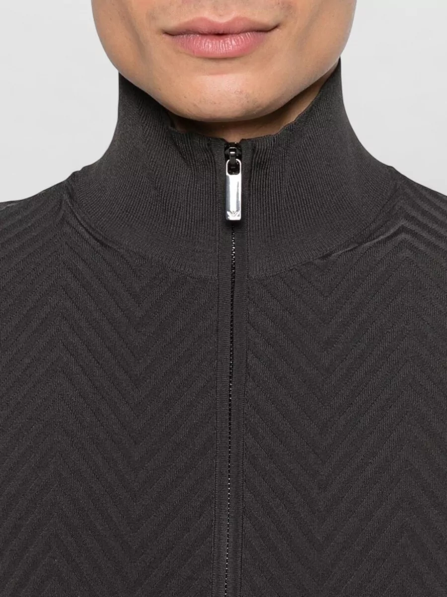 Emporio Armani Ribbed Chevron Zip-Up Cardigan