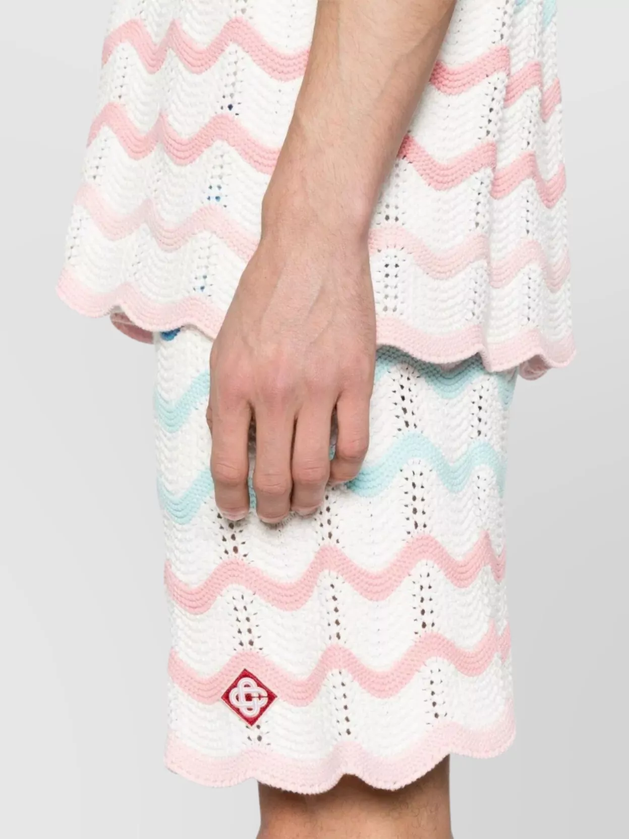 Casablanca Wave Multicolor Shorts With Logo Patch On The Front And All-over Striped Motif In Cotton Man