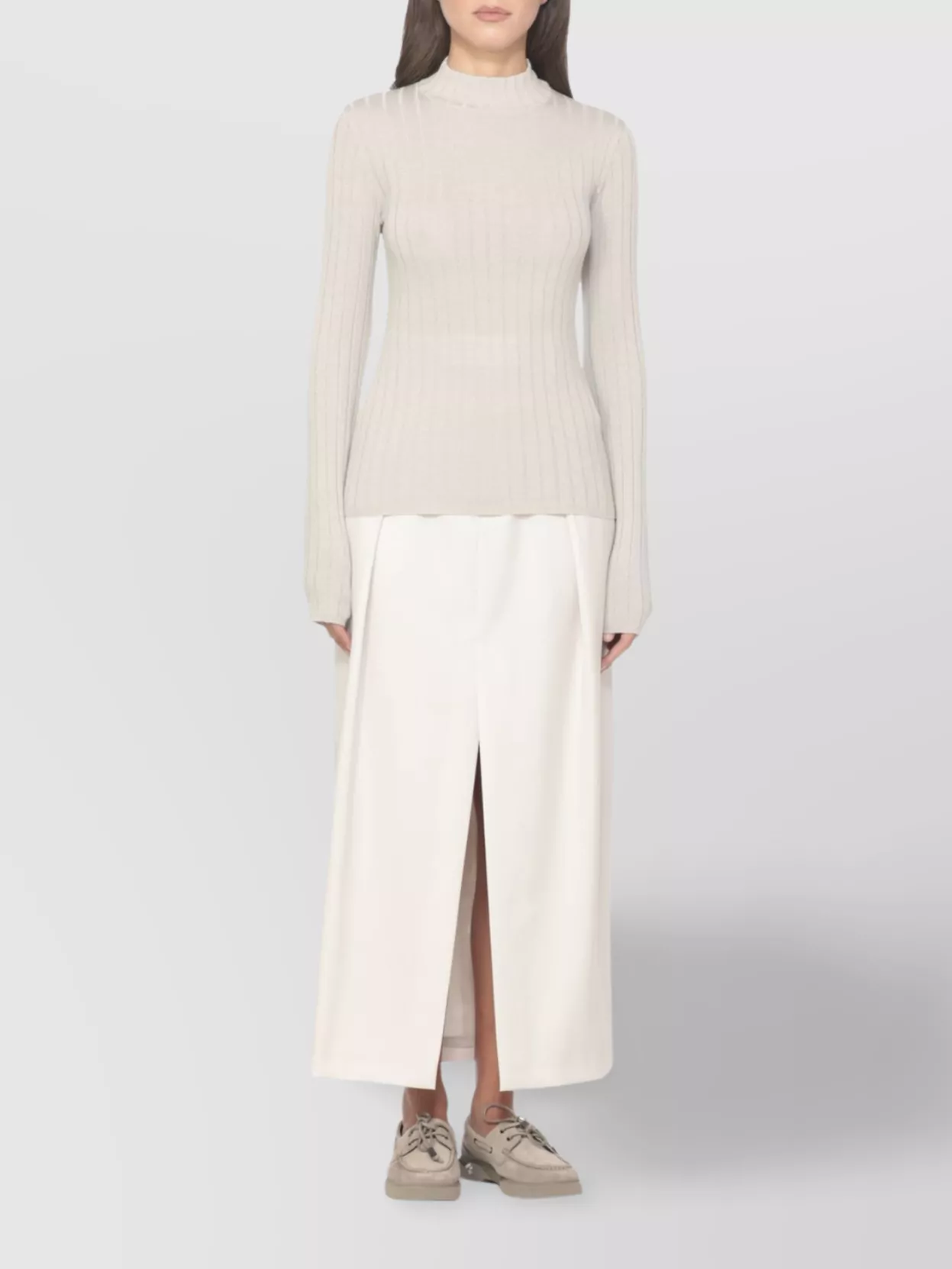 Brunello Cucinelli Ribbed Knit Sweater Lurex Accents In Gray