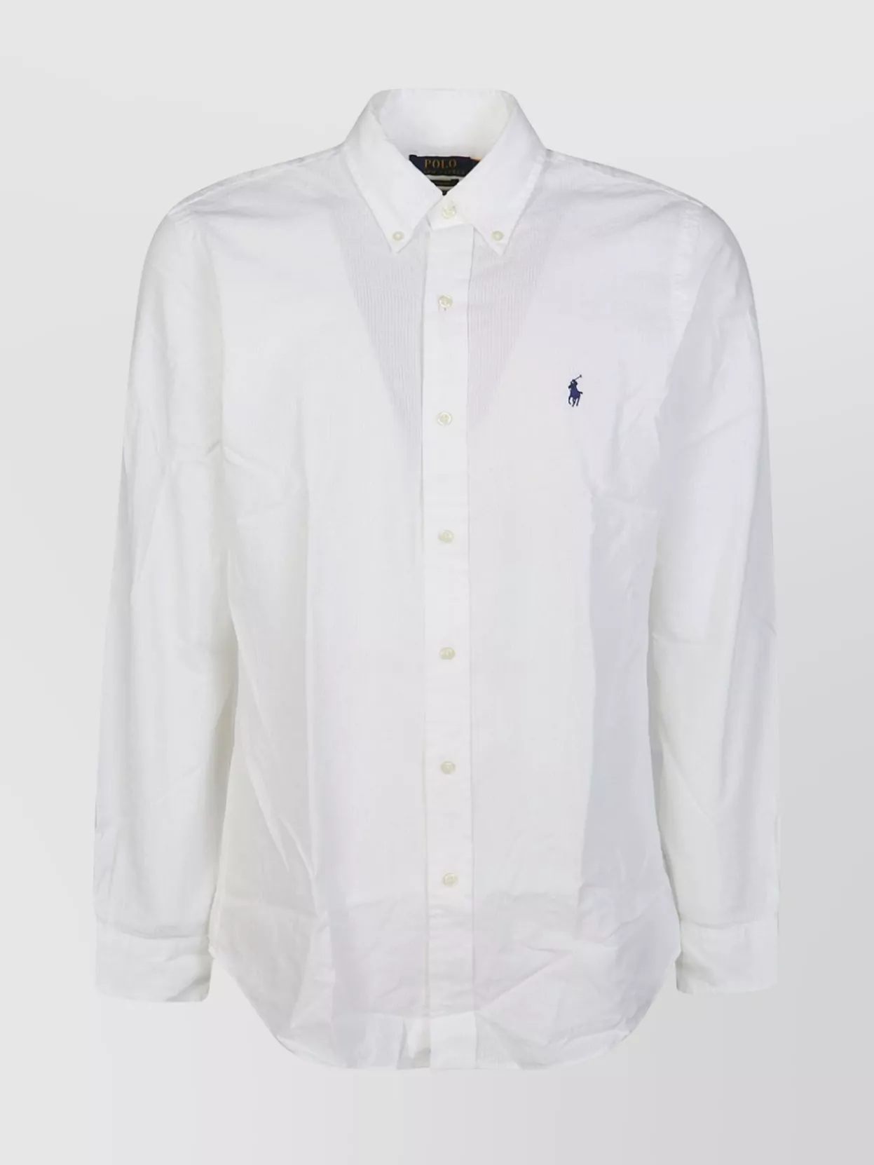 Shop Polo Ralph Lauren Collared Seersucker Shirt With Curved Hem