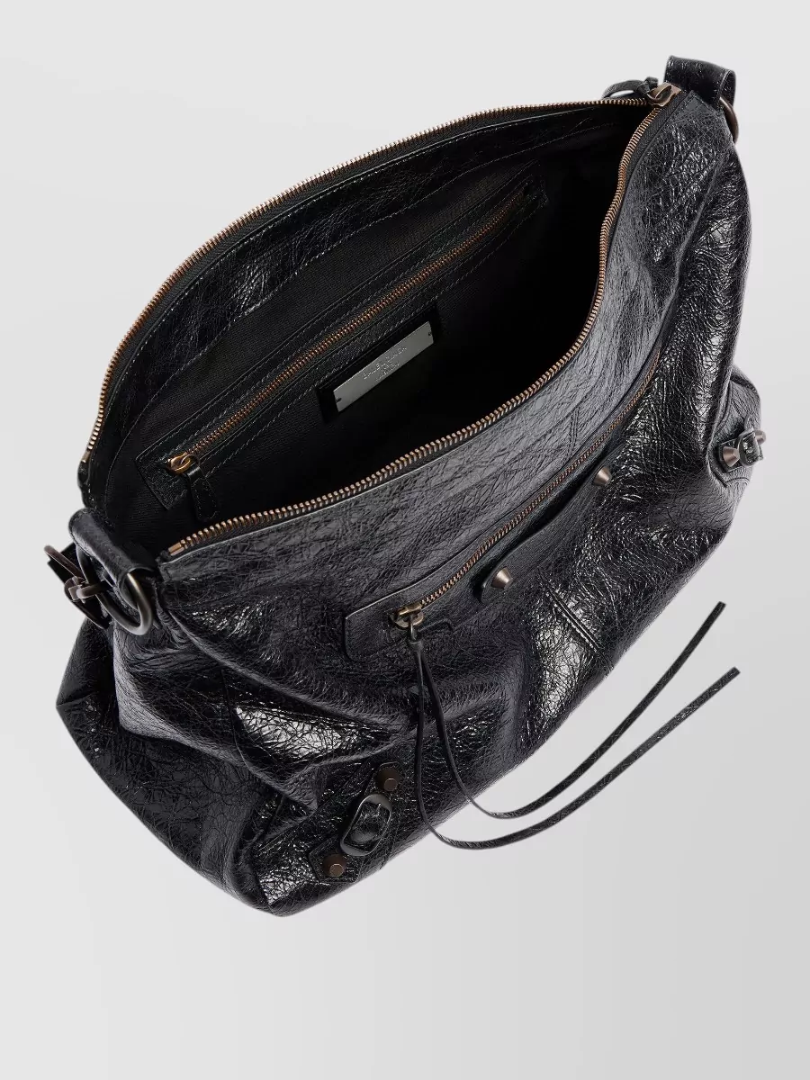 Balenciaga Leather Le City Moto Medium Shoulder Bag