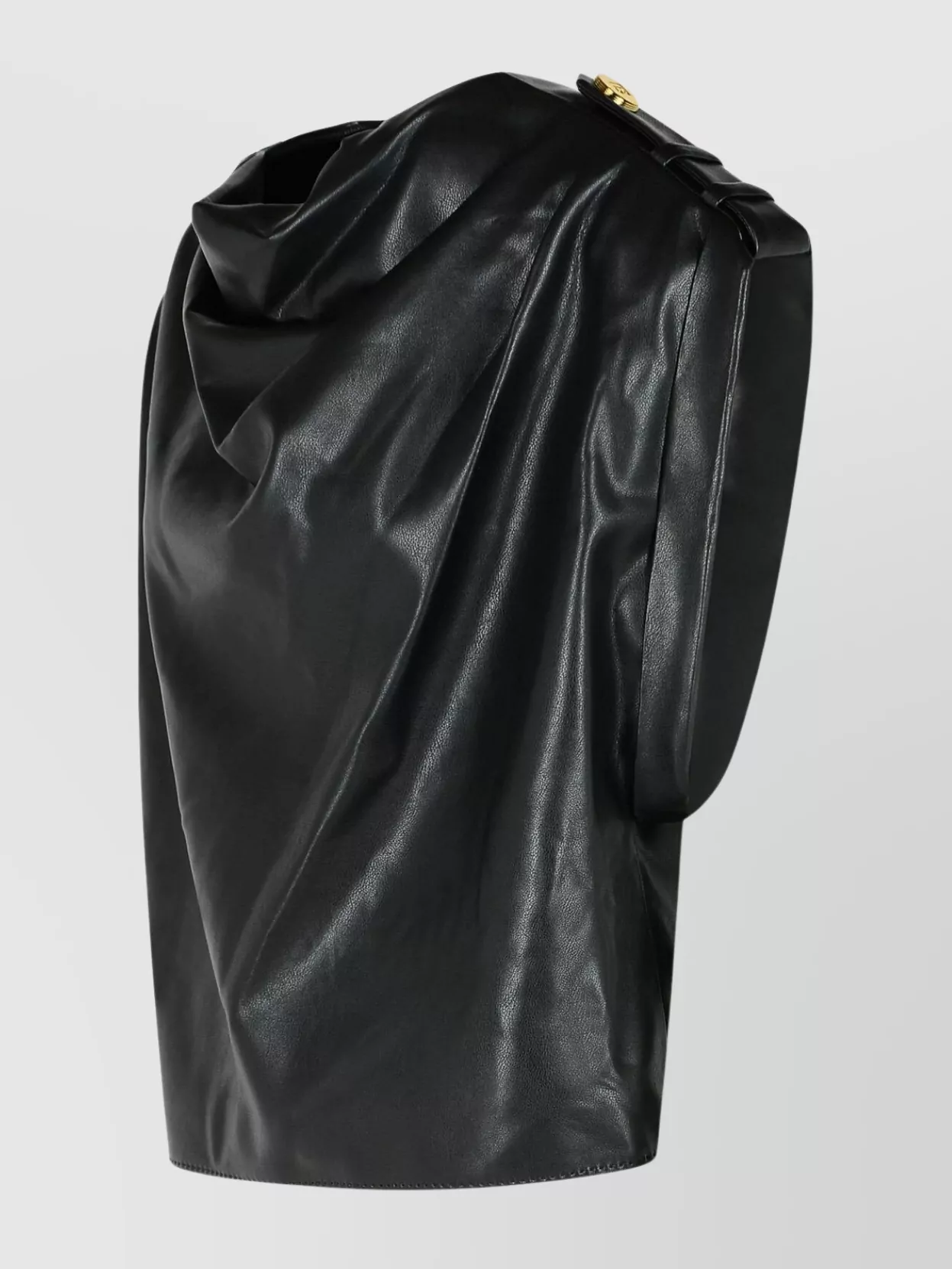 Balmain Cropped Eco-Leather Draped Top
