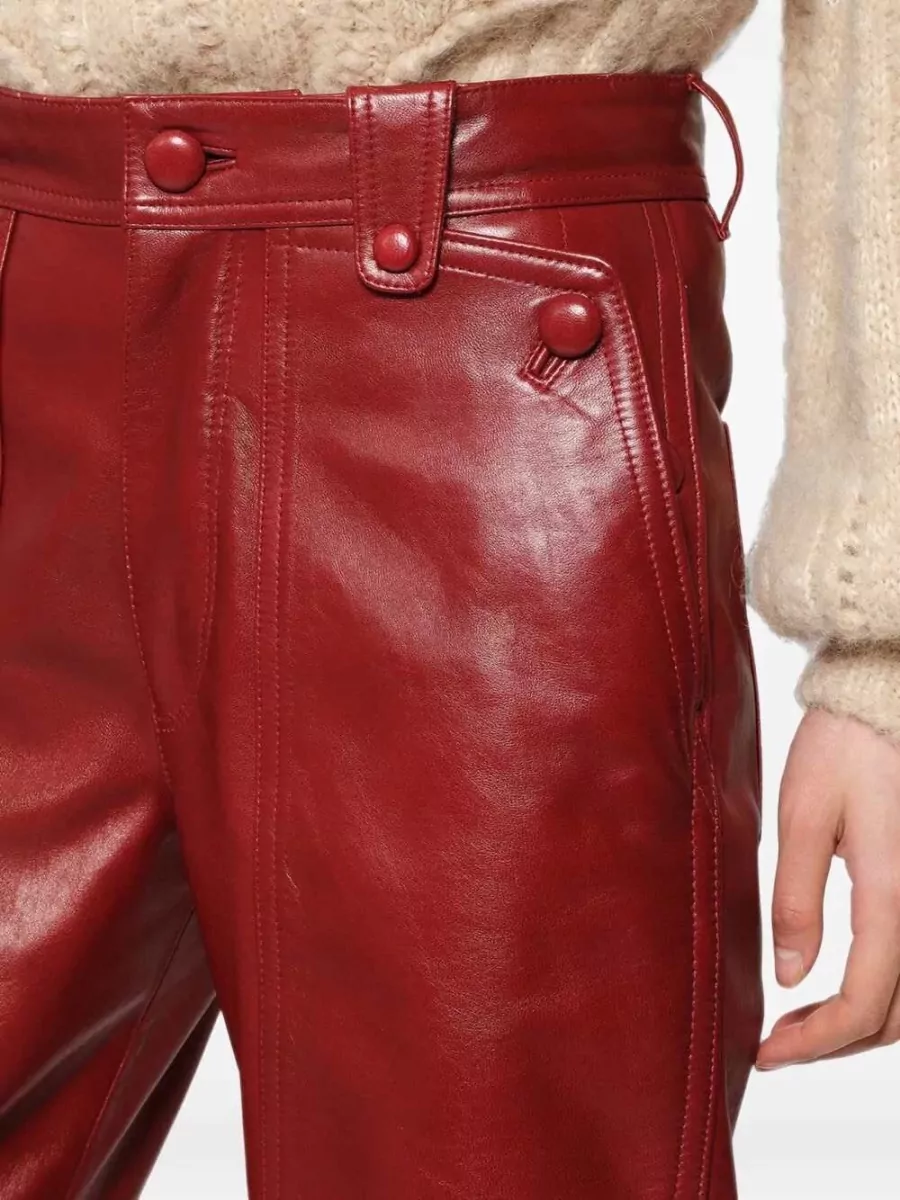 Isabel Marant Lamb Leather Paneled Straight-Leg Trousers