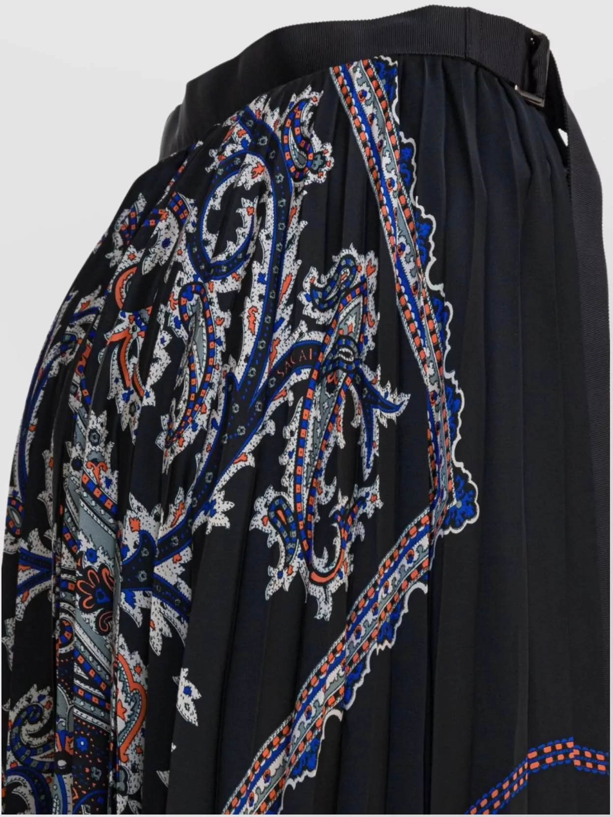 Sacai Mid-length Paisley Pleated Wrap Skirt In Black