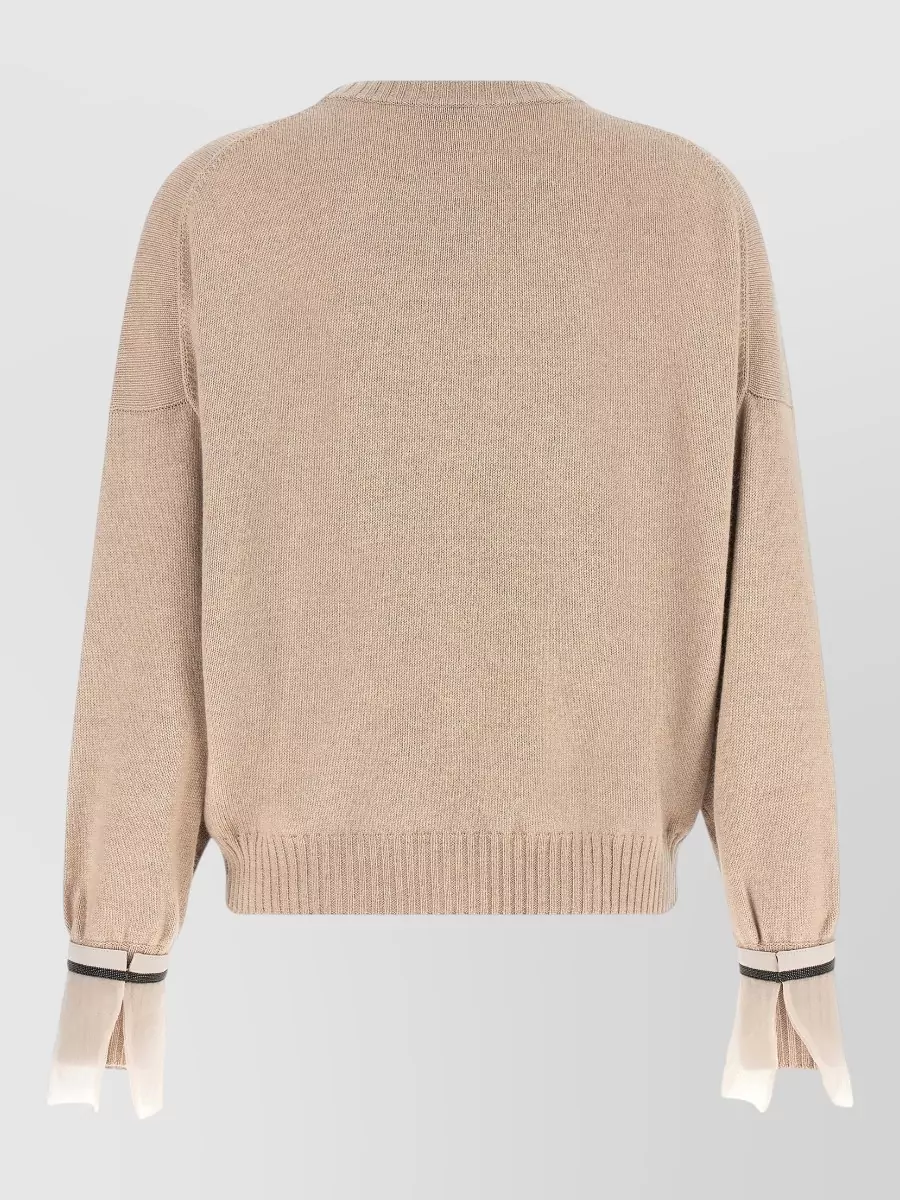 Brunello Cucinelli Cashmere Ribbed Crew Neck Long-Sleeve Sweatshirt