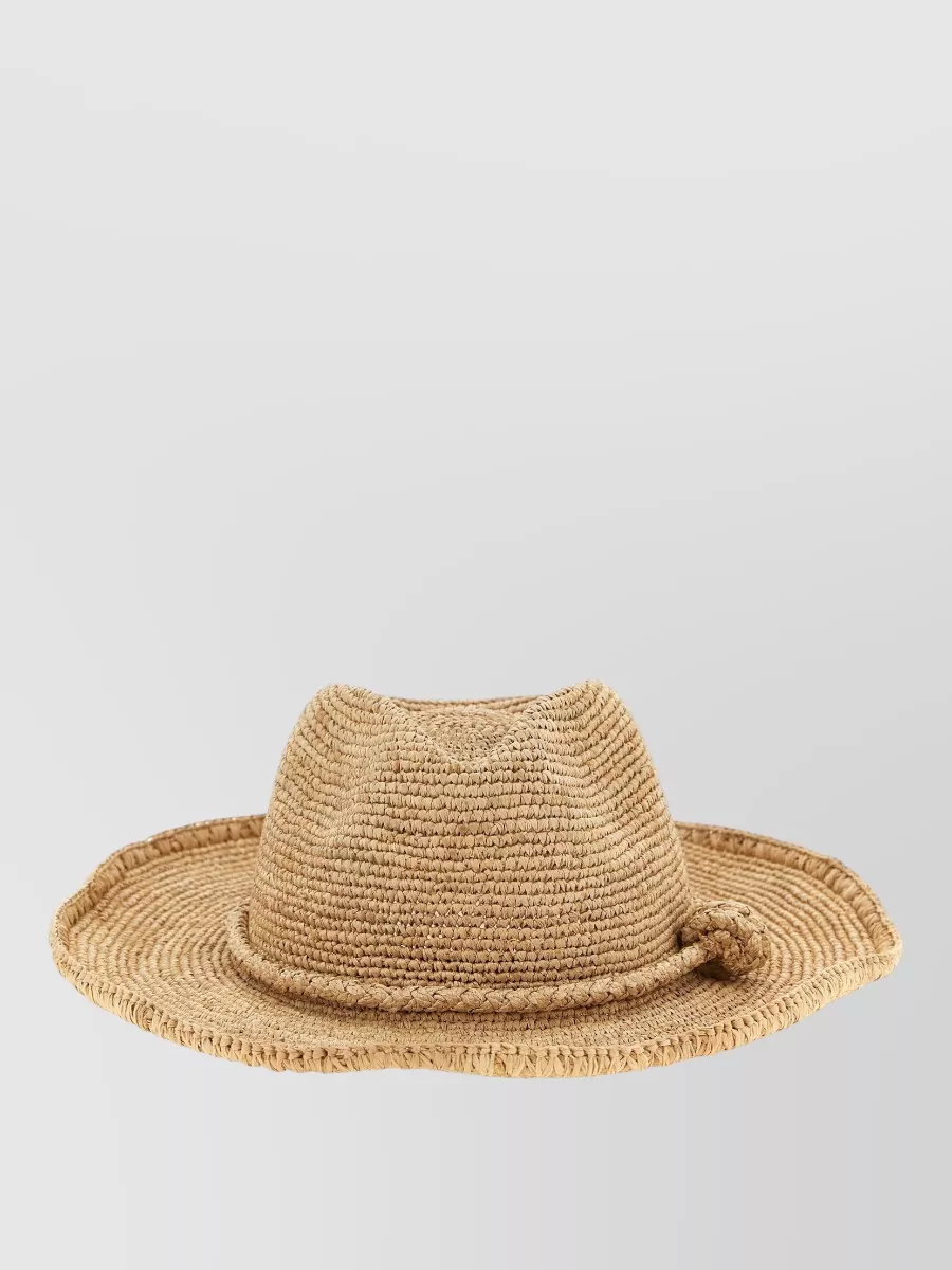 Ibeliv Raffia Leather Woven Wide Brim Sun Hat