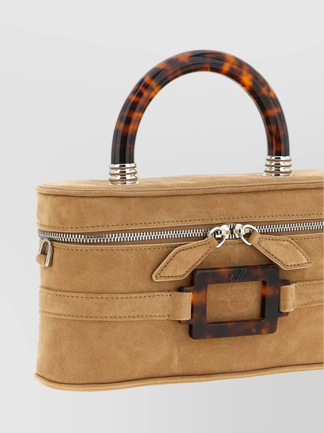 Roger Vivier Belle Vivier Vanity Mini Buckled Suede Clutch In Neutral
