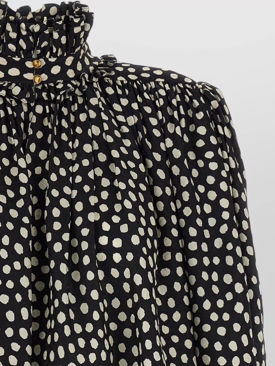 Chloé Maxi Shoulder Top Ruffled Collar Polka Dots In Black