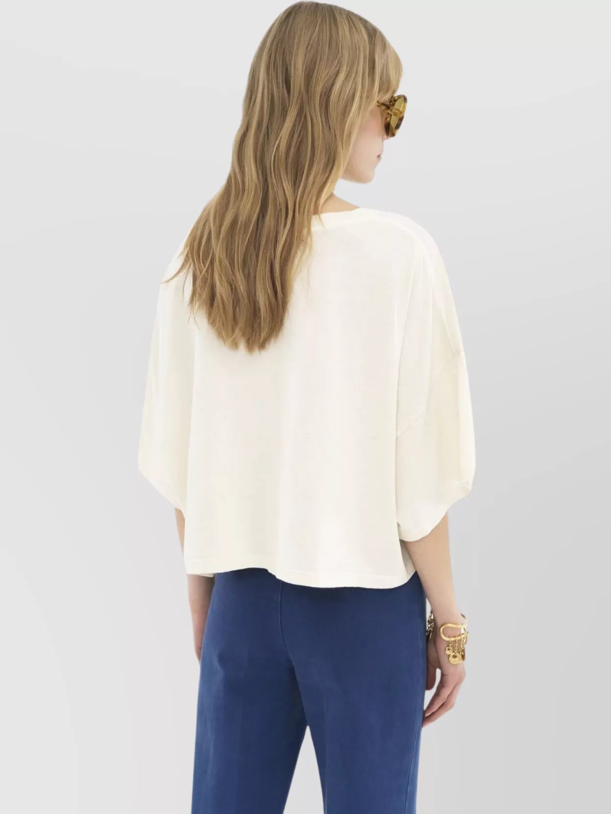 Shop Chloé Cropped Logo T-shirt With Wide Sleeves