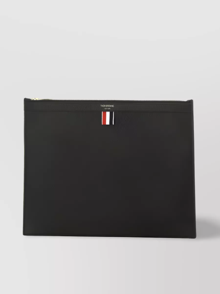 Shop Thom Browne Grey Grained Leather Rwb-stripe Clutch Bag In Black