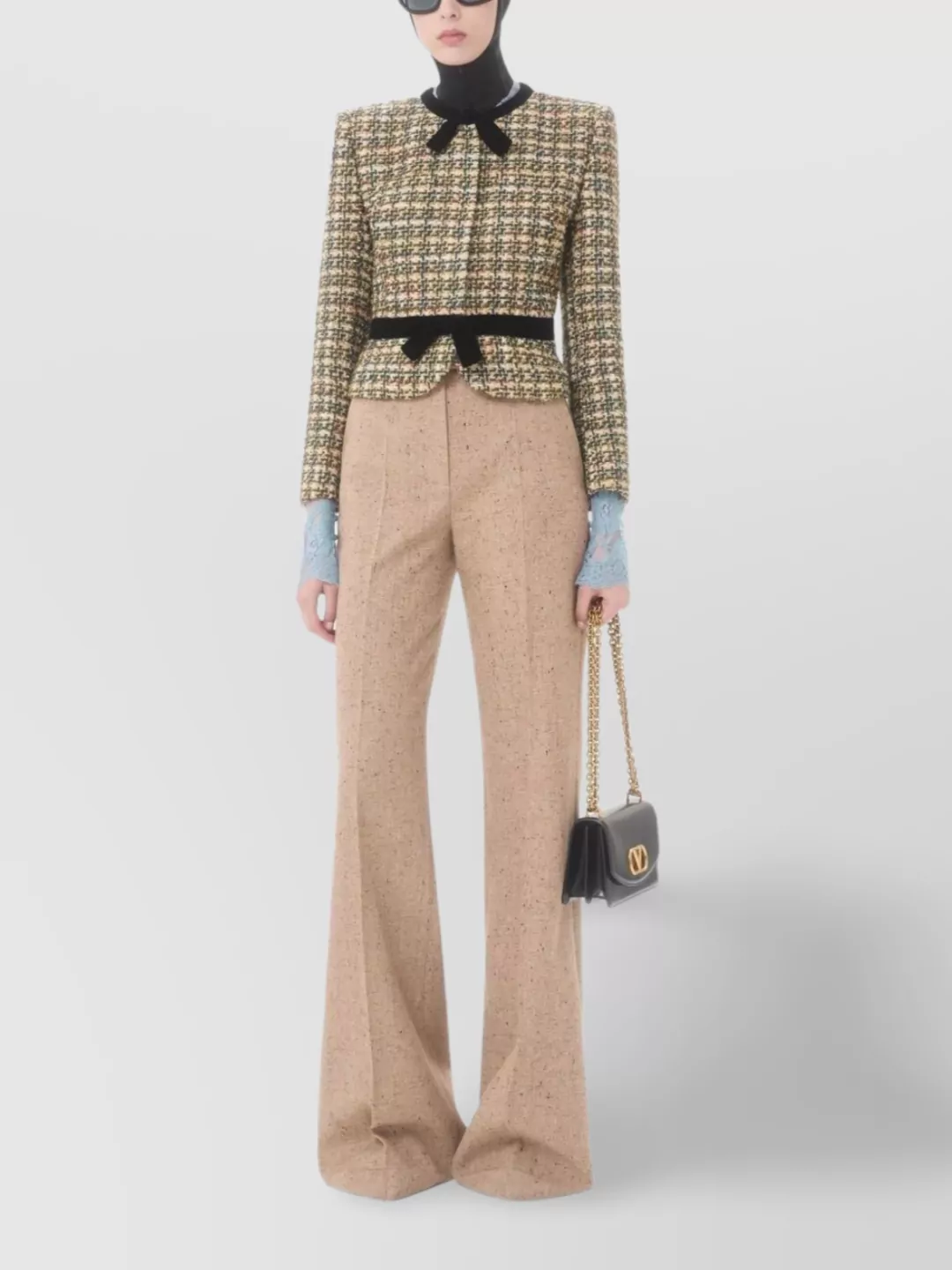 Valentino Cropped Tweed Blazer Jewel Button