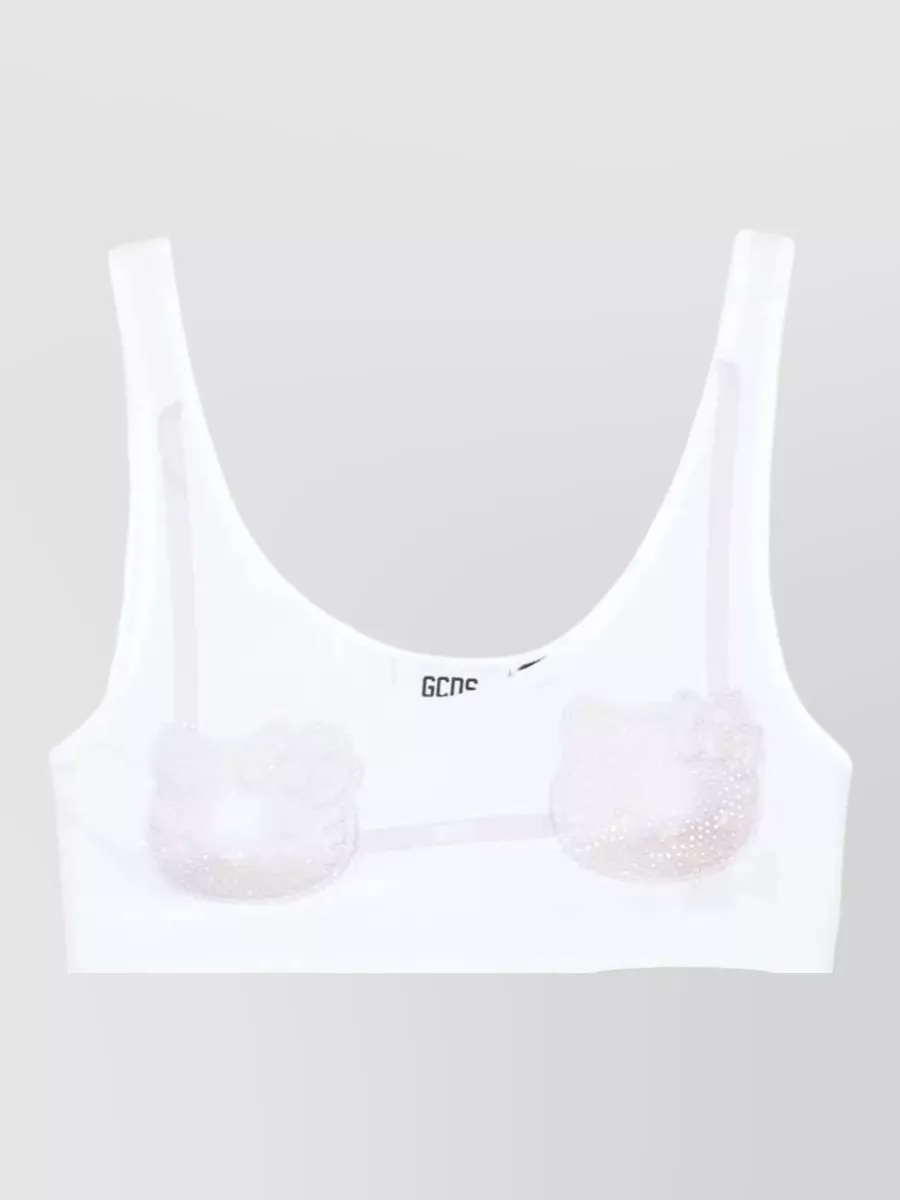Gcds Cotton Crystal-Embellished Sleeveless Cropped Top