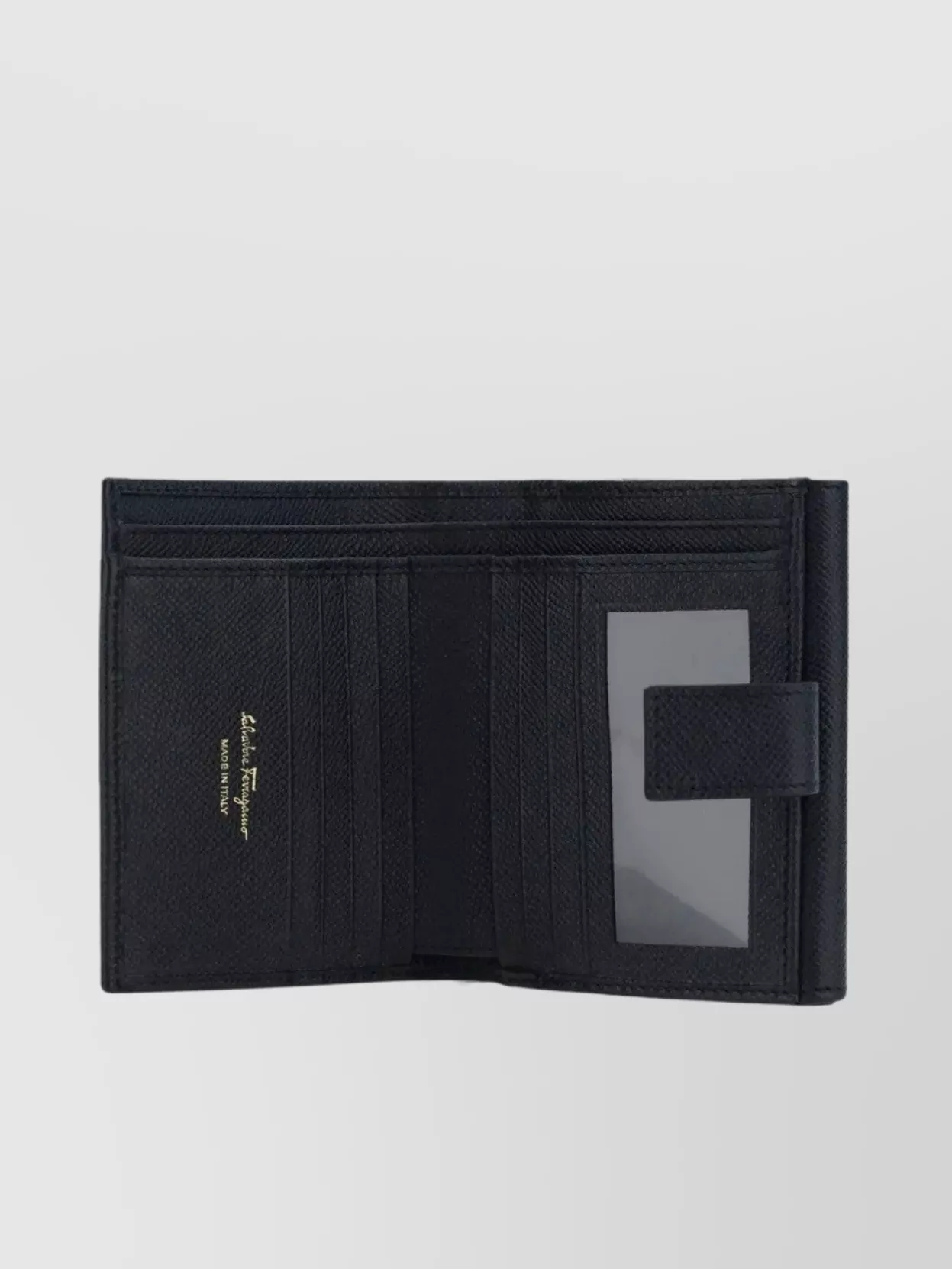 Ferragamo Compact Wallet Gancini Gold Hardware In Black