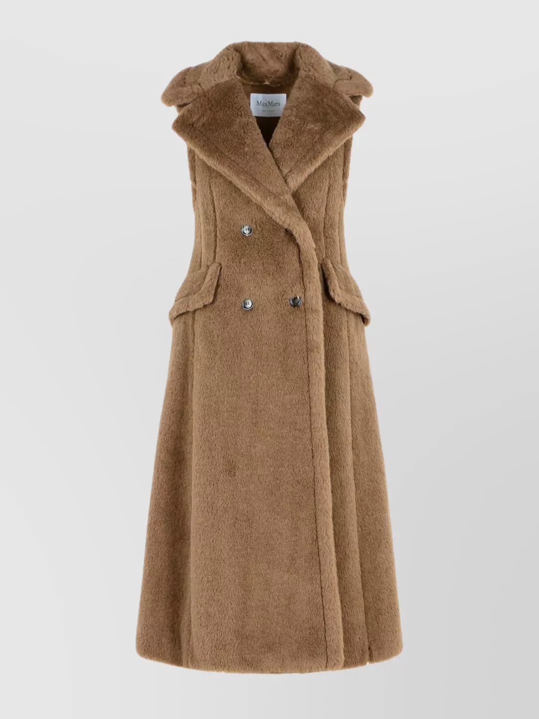 Max Mara Alpaca Wool Sleeveless Coat Flap Pockets In Brown