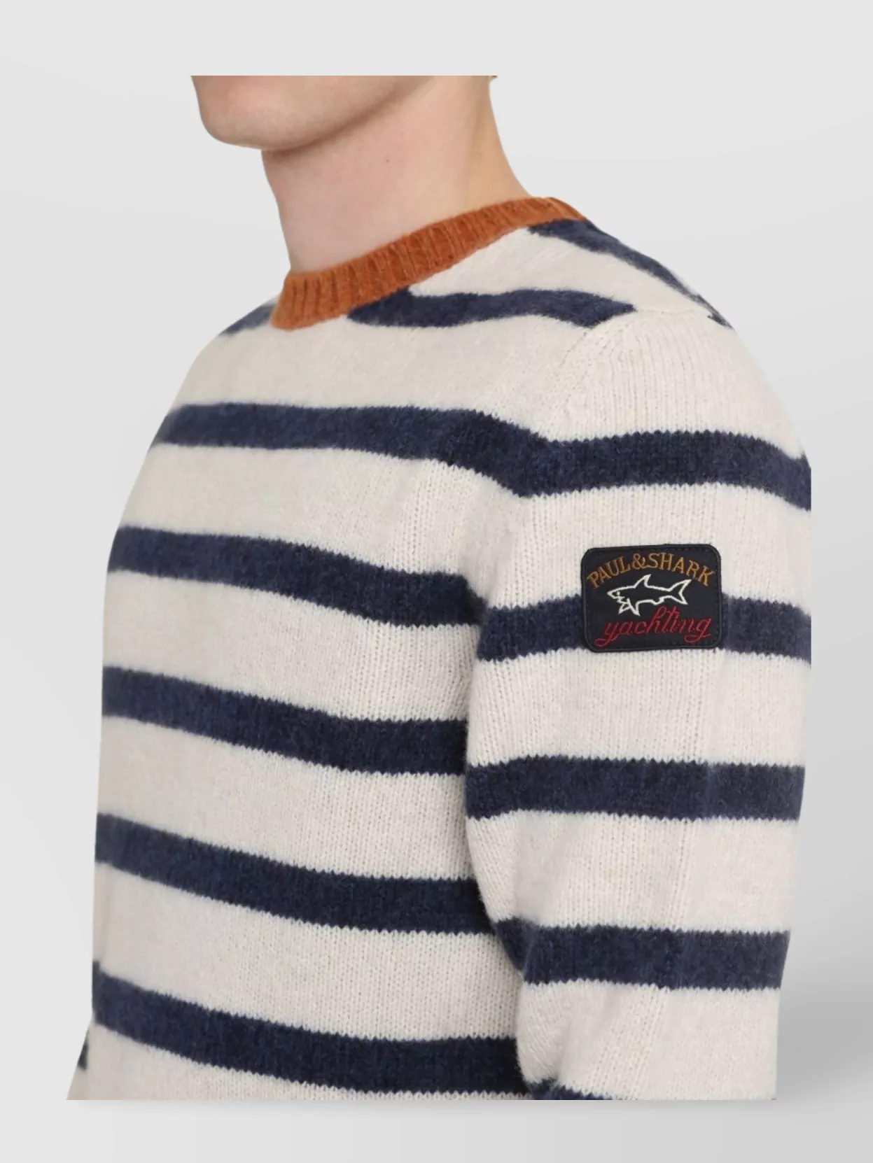 Paul & Shark Striped Crew-neck Wool-blend Sweater With Ribbed Knit