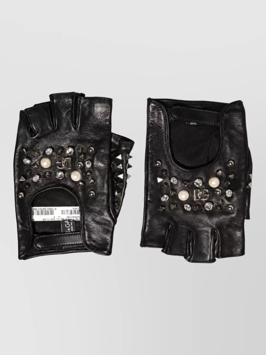 Dolce&Gabbana embellished leather wrist-length mittens