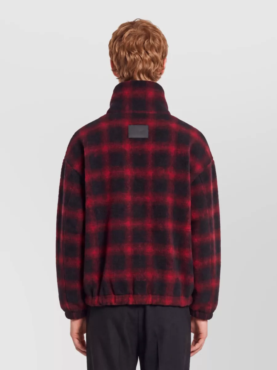 Balenciaga Wool Plaid High-Neck Half-Zip Jacket