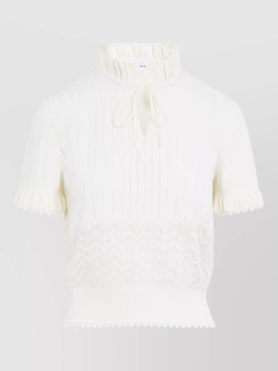 Alexander Mcqueen Pointelle-Knit Lace Short-Sleeve Top