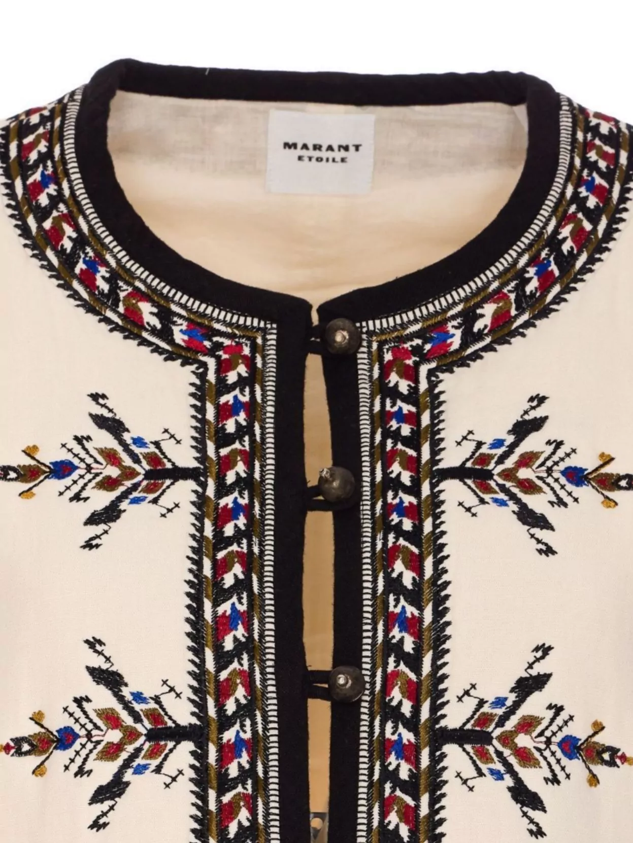 ISABEL MARANT SLEEVELESS ROUND NECK EMBROIDERED JACKET WITH CONTRAST TRIM