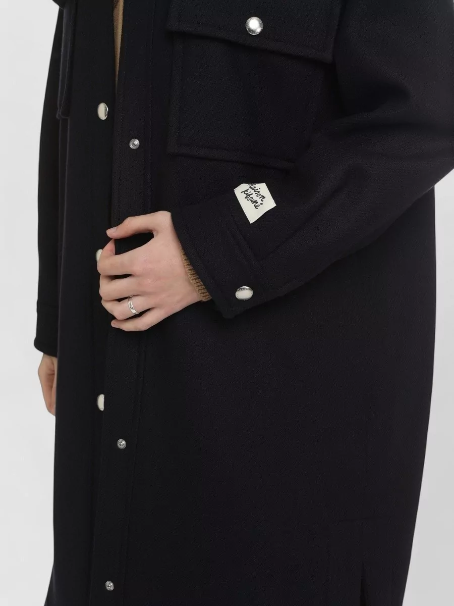 Maison Kitsuné Wool Coat Rounded Hem Side Slits