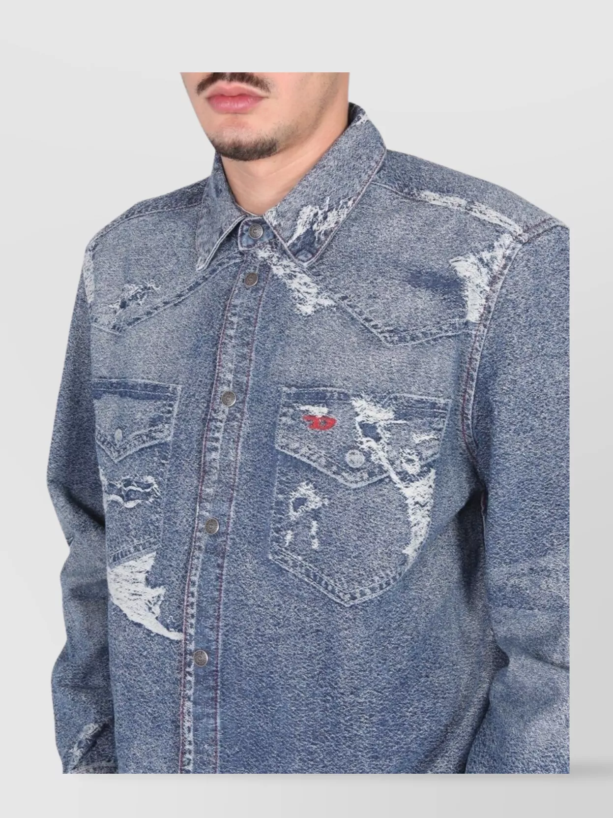 Diesel Long Sleeve Distressed Denim Shirt