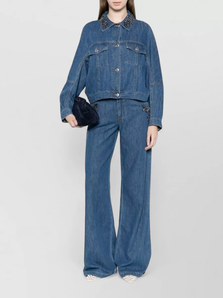 Ermanno Firenze Embroidered Denim Cropped Jacket