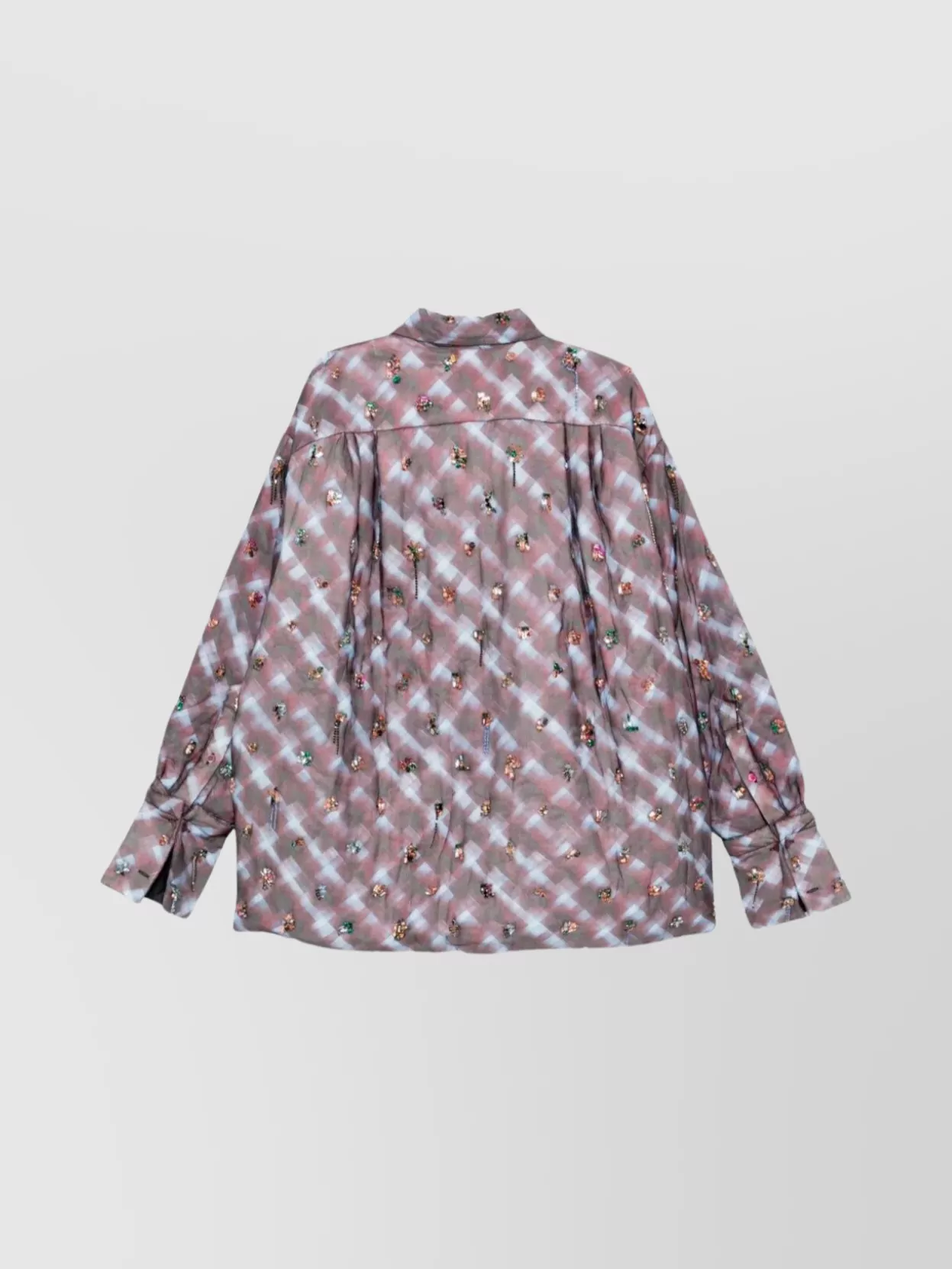 Dries Van Noten Checkered Long Sleeve Embroidered Top In Multi