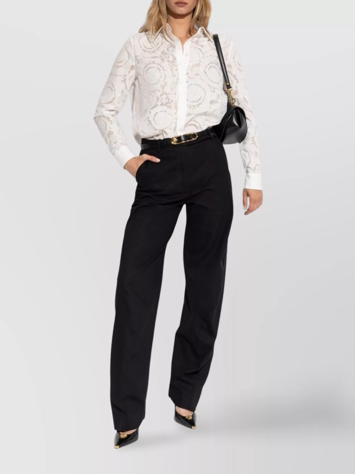 Versace Straight Trousers Featuring Back Pockets In Black