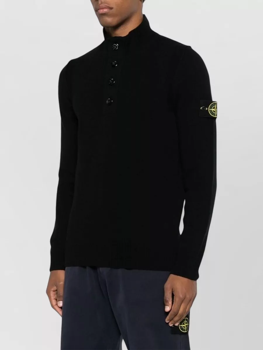 Stone Island Wool-Blend Ribbed Mock-Neck Buttoned Sweater