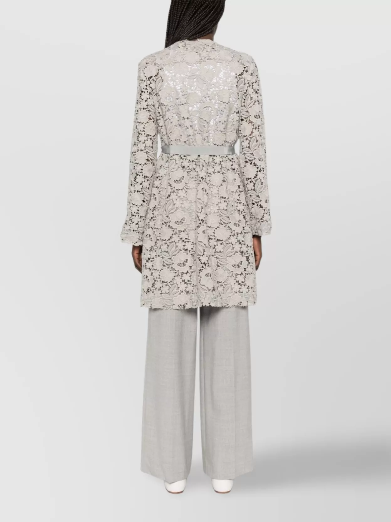 Parosh Waist Belted Floral Lace Blazer