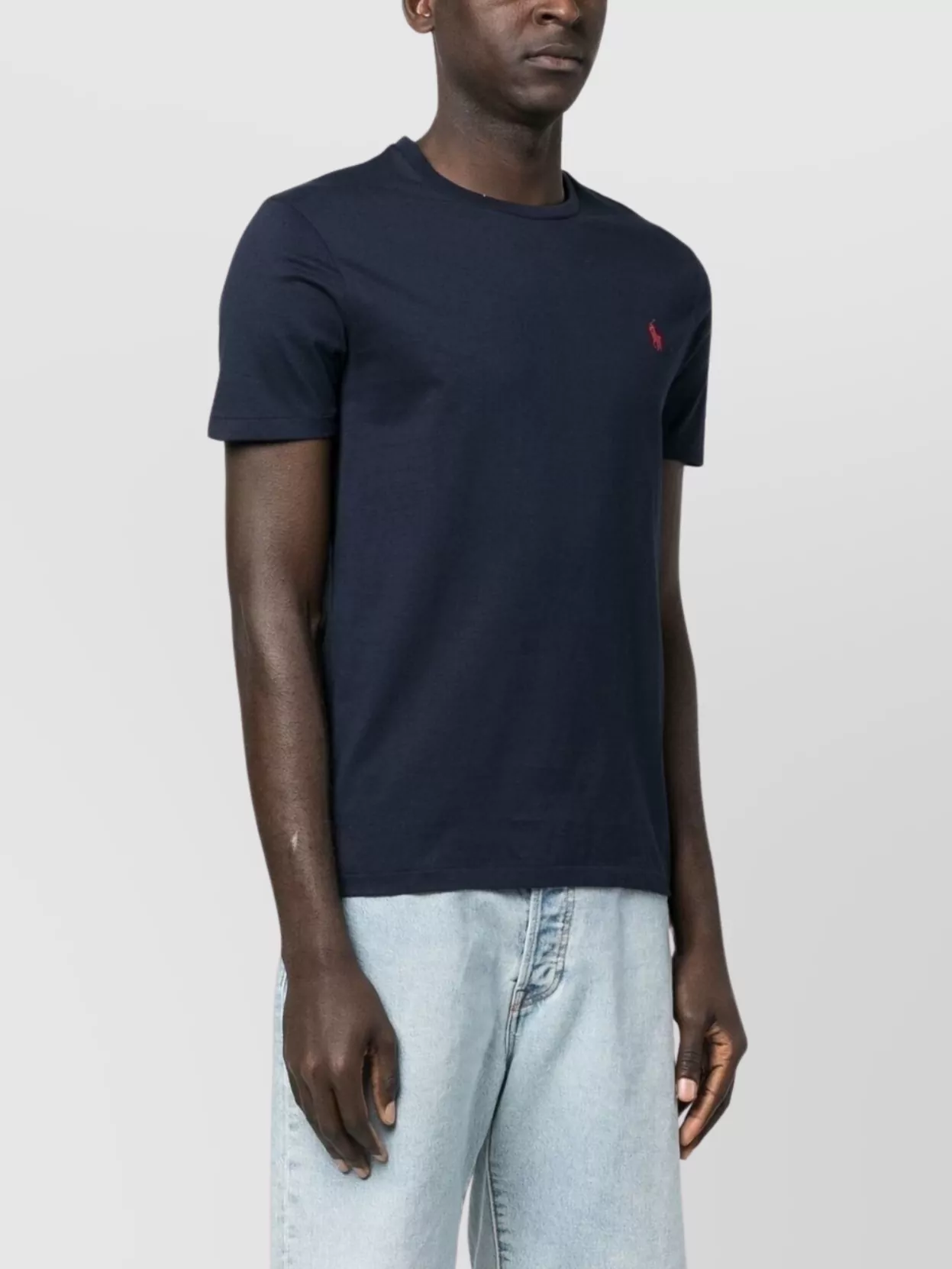 Polo Ralph Lauren Blue Crewneck T-shirt With Pony Embroidery On The Front In Blue