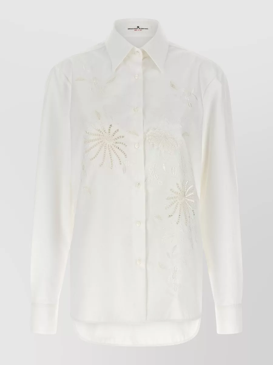 Ermanno Scervino Cotton Shirt Embroidered Pattern Collared Neck In White