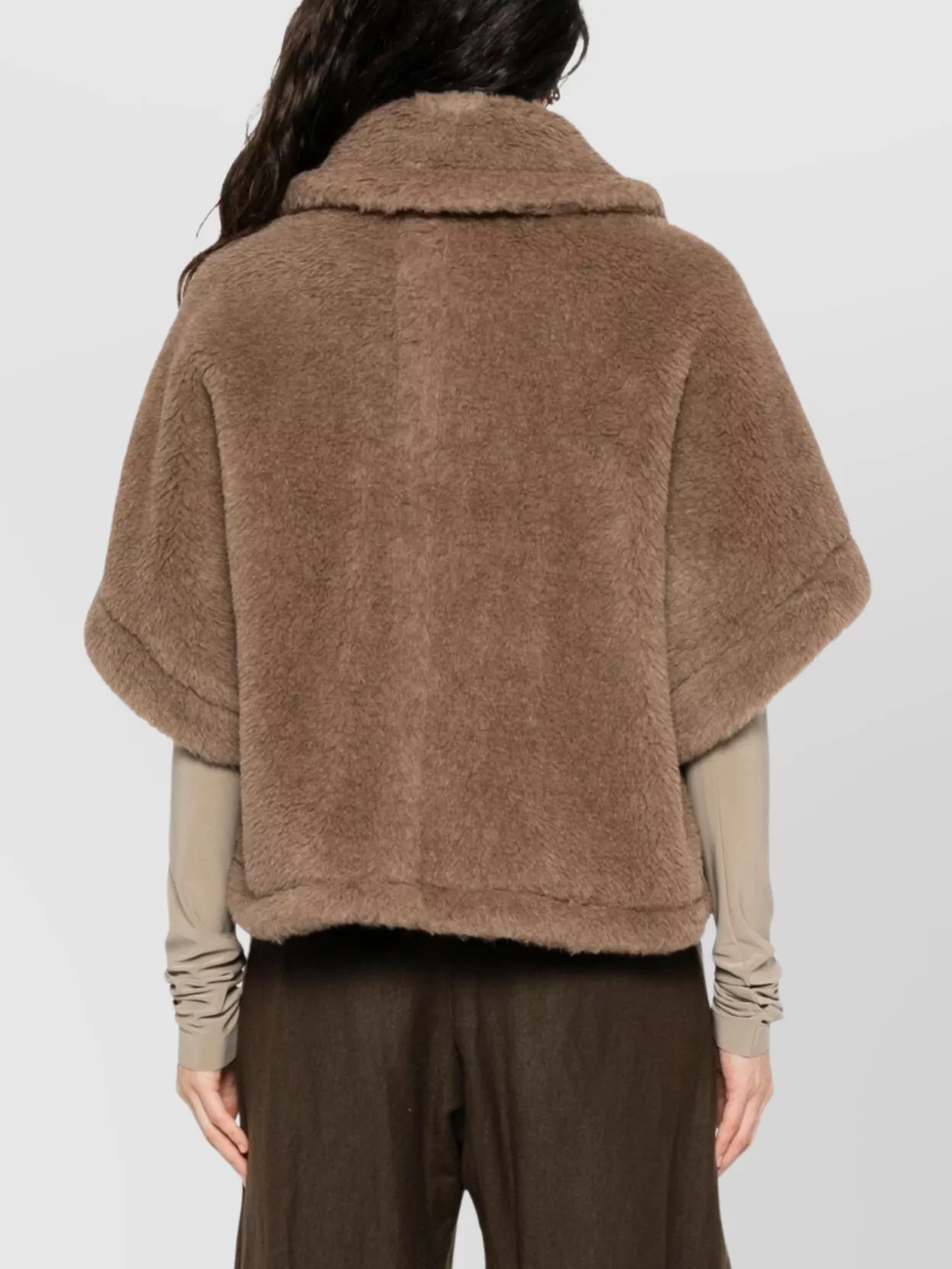 Max Mara Faux Fur Texture Capes With Large Collar In Brown