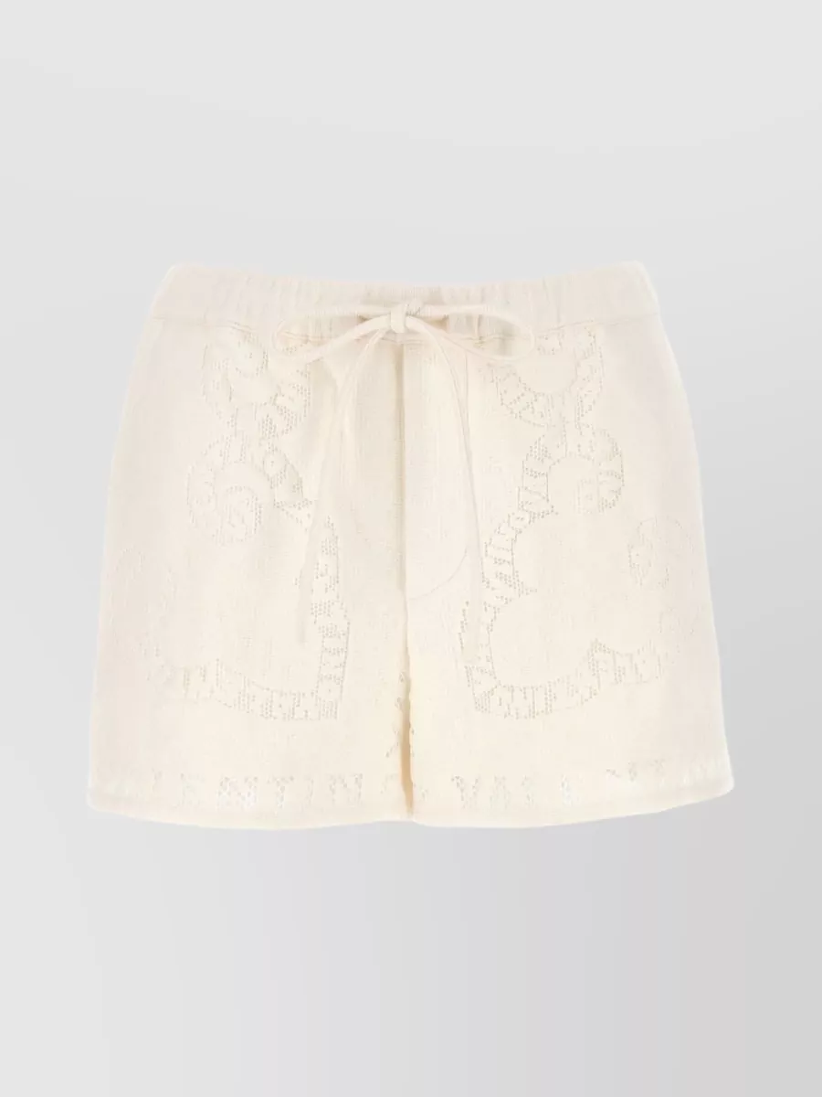 Shop Valentino Lace Shorts With Elastic Waistband And Embroidered Detailing In Cream