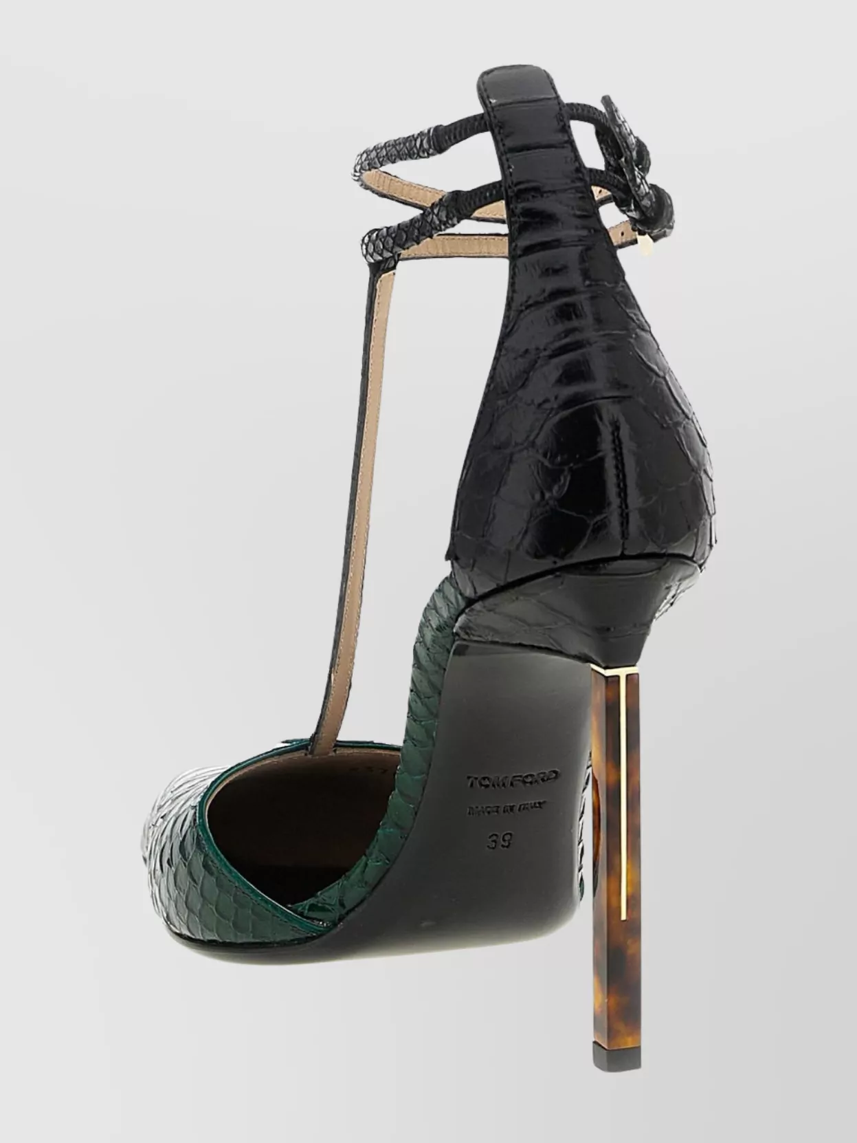 Tom Ford T-bar Ankle Strap Pointed Toe Pumps In Green