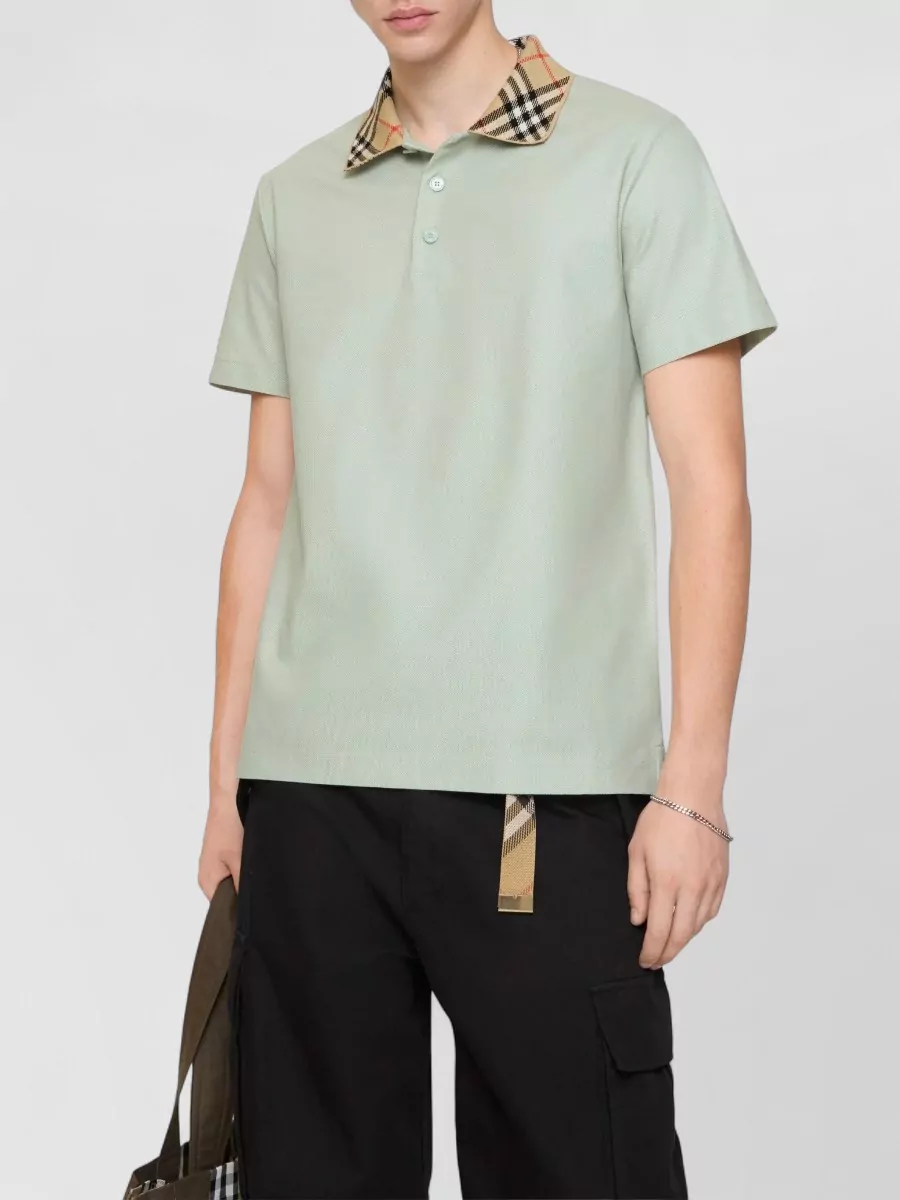 Burberry Cotton Check Collar Polo Shirt