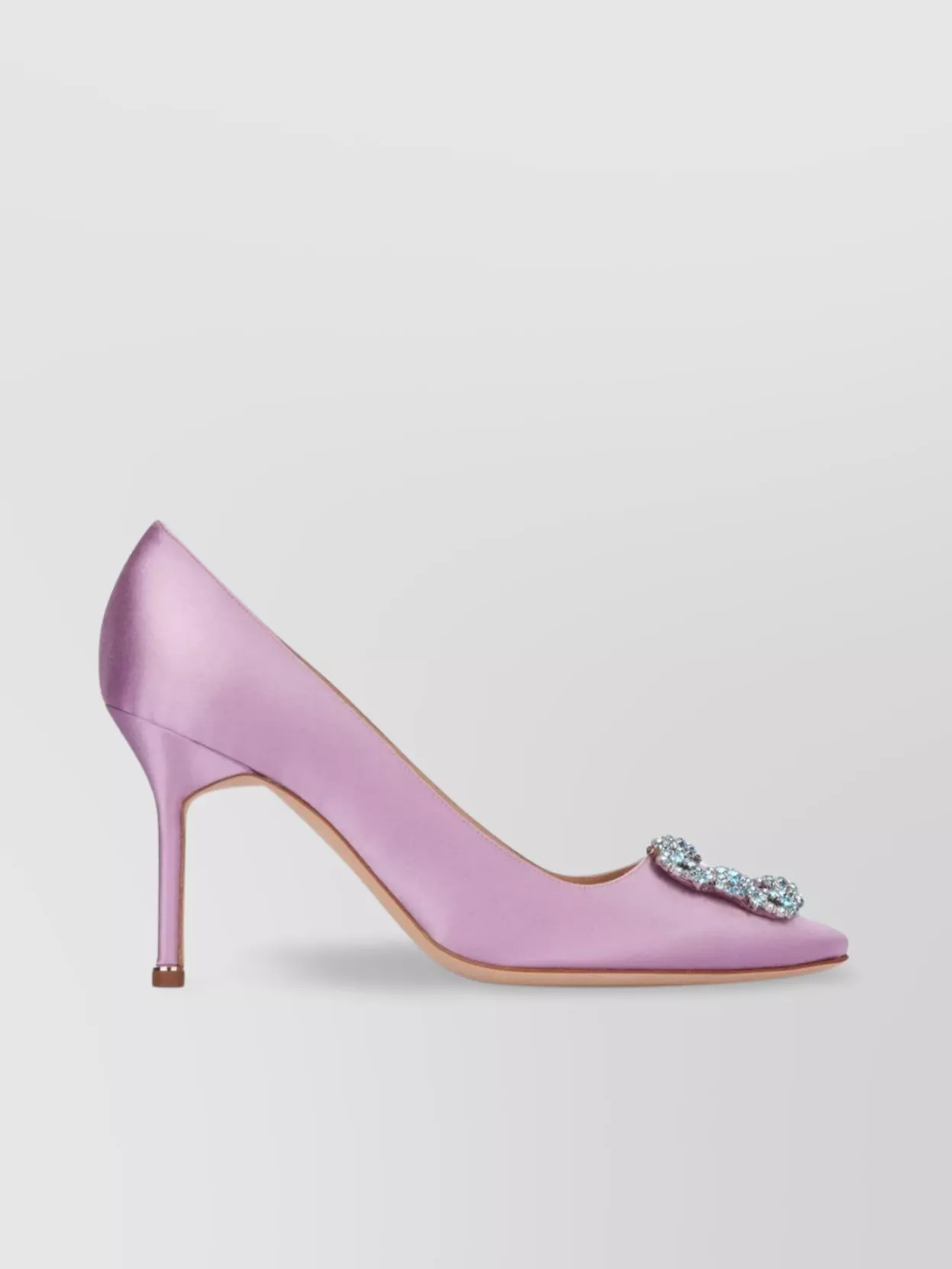 Shop Manolo Blahnik Hangisi 90 Satin Pumps With Pointed Toe And Stiletto Heel In Pink